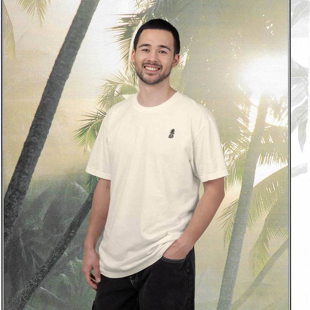 Tropical Vintage Palm Print Tee with Floral Accents