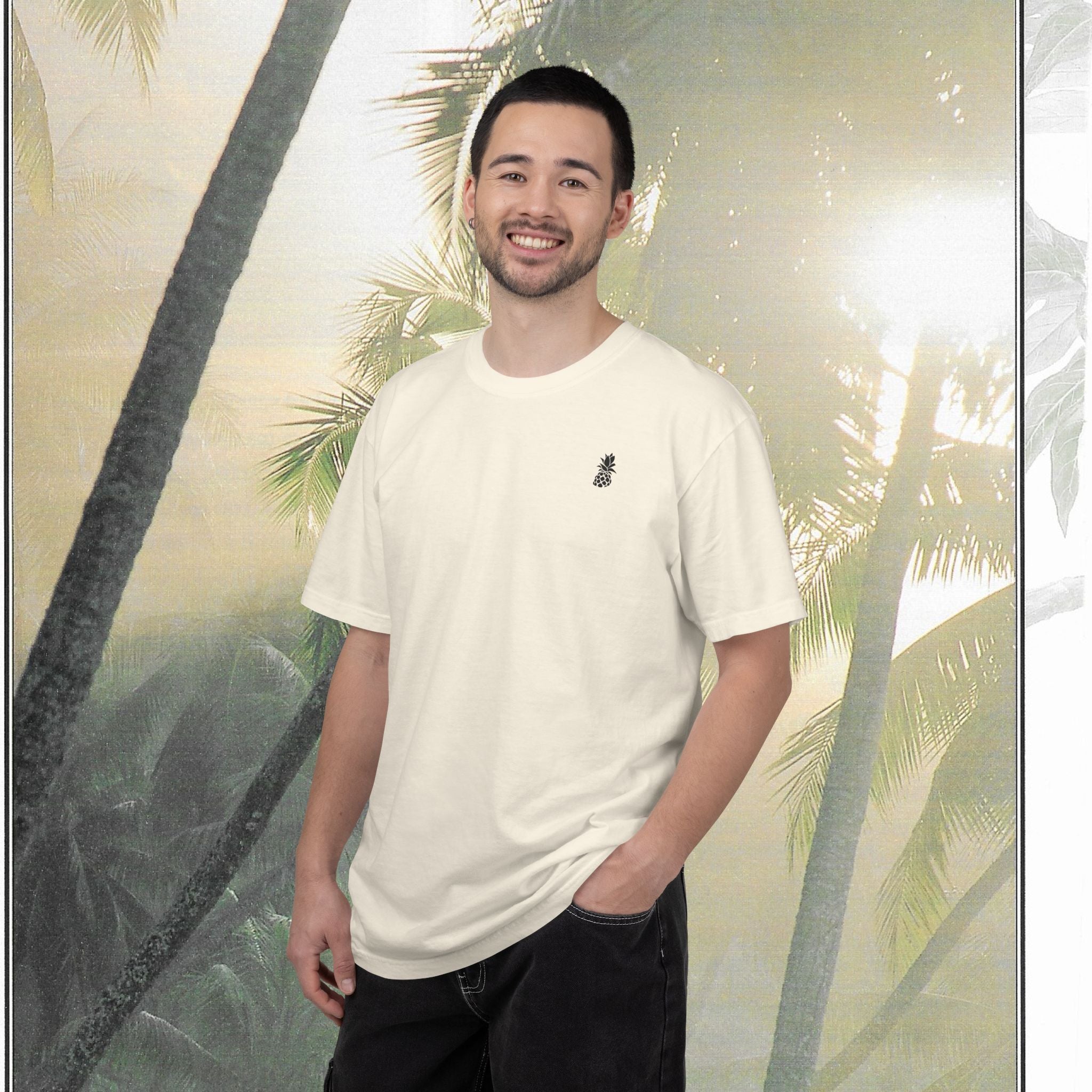 Tropical Vintage Palm Print Tee with Floral Accents