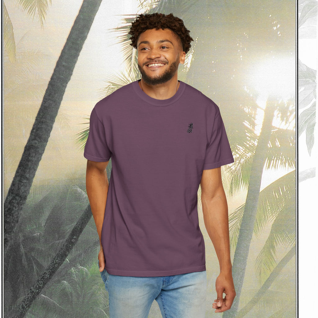 Tropical Vintage Palm Print Tee with Floral Accents