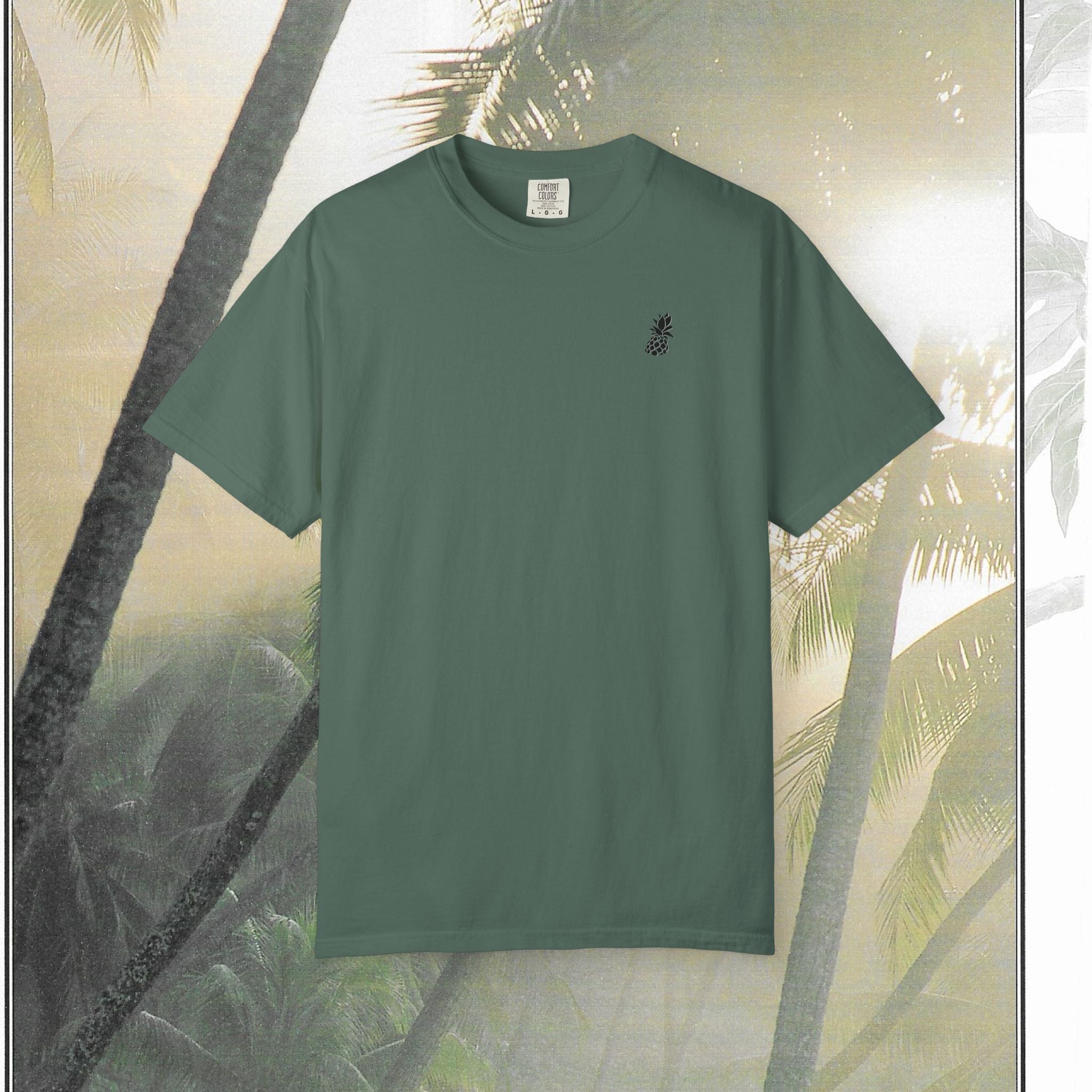 Tropical Vintage Palm Print Tee with Floral Accents