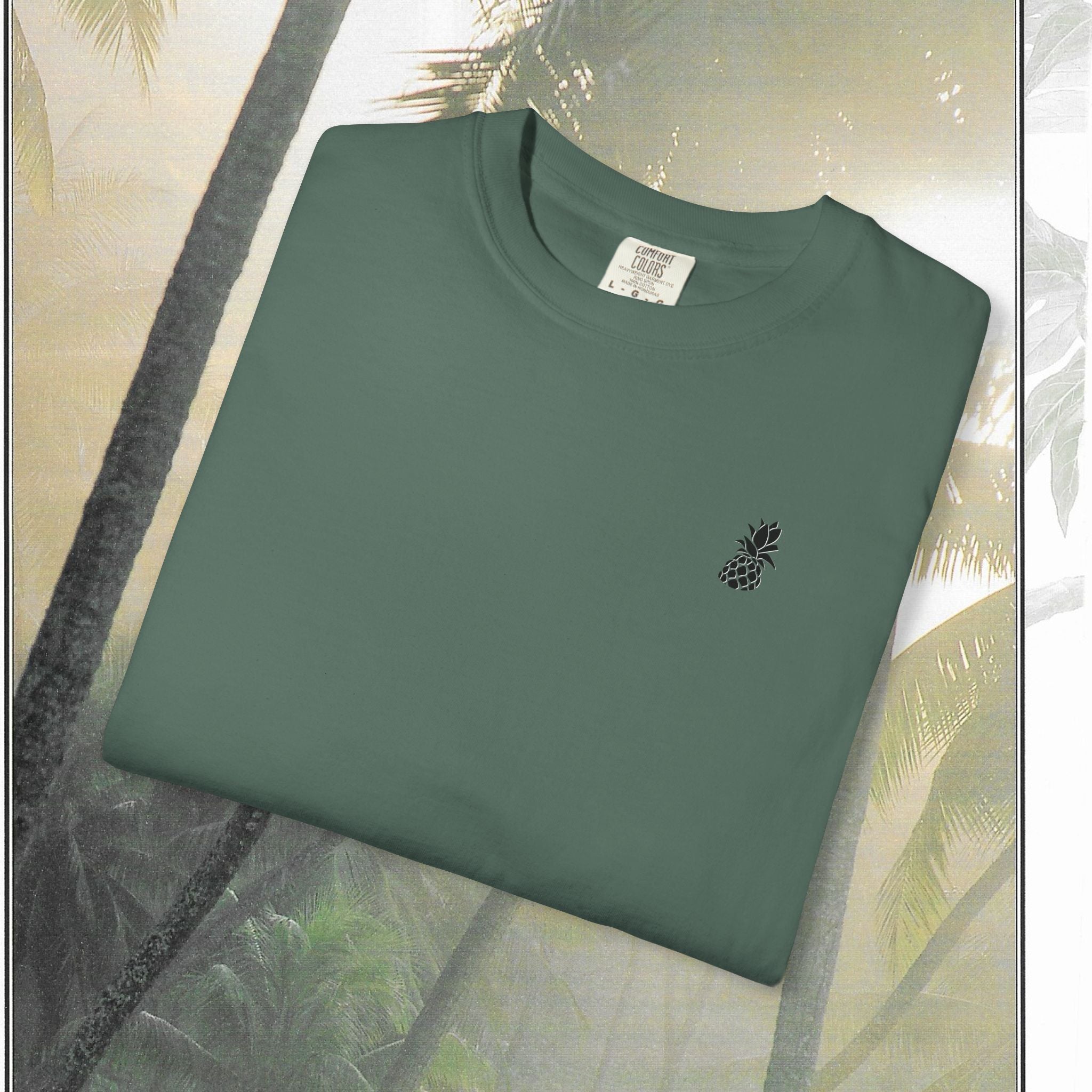 Tropical Vintage Palm Print Tee with Floral Accents
