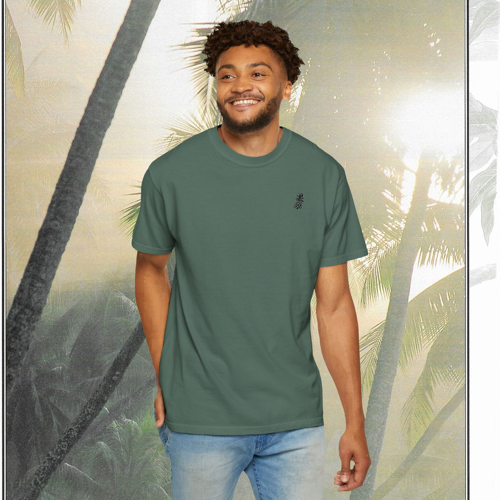Tropical Vintage Palm Print Tee with Floral Accents