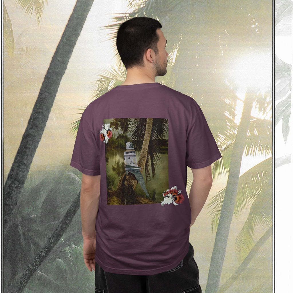 Tropical Vintage Palm Print Tee with Floral Accents