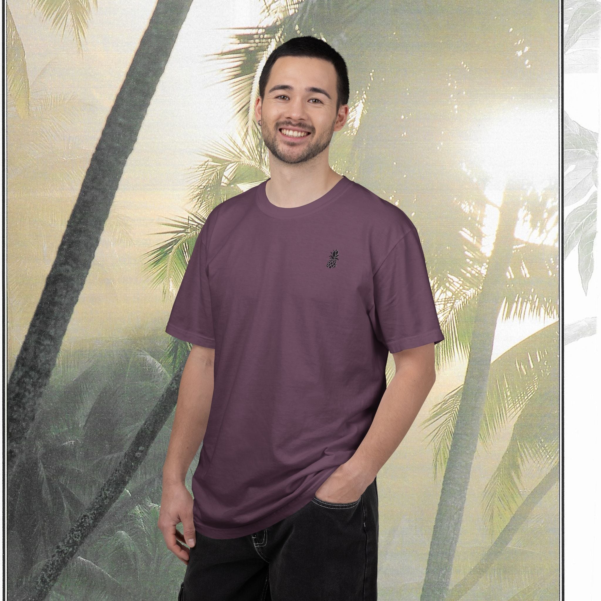 Tropical Vintage Palm Print Tee with Floral Accents