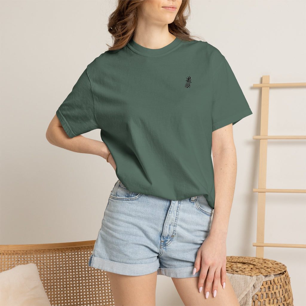Tropical Vintage Palm Print Tee with Floral Accents