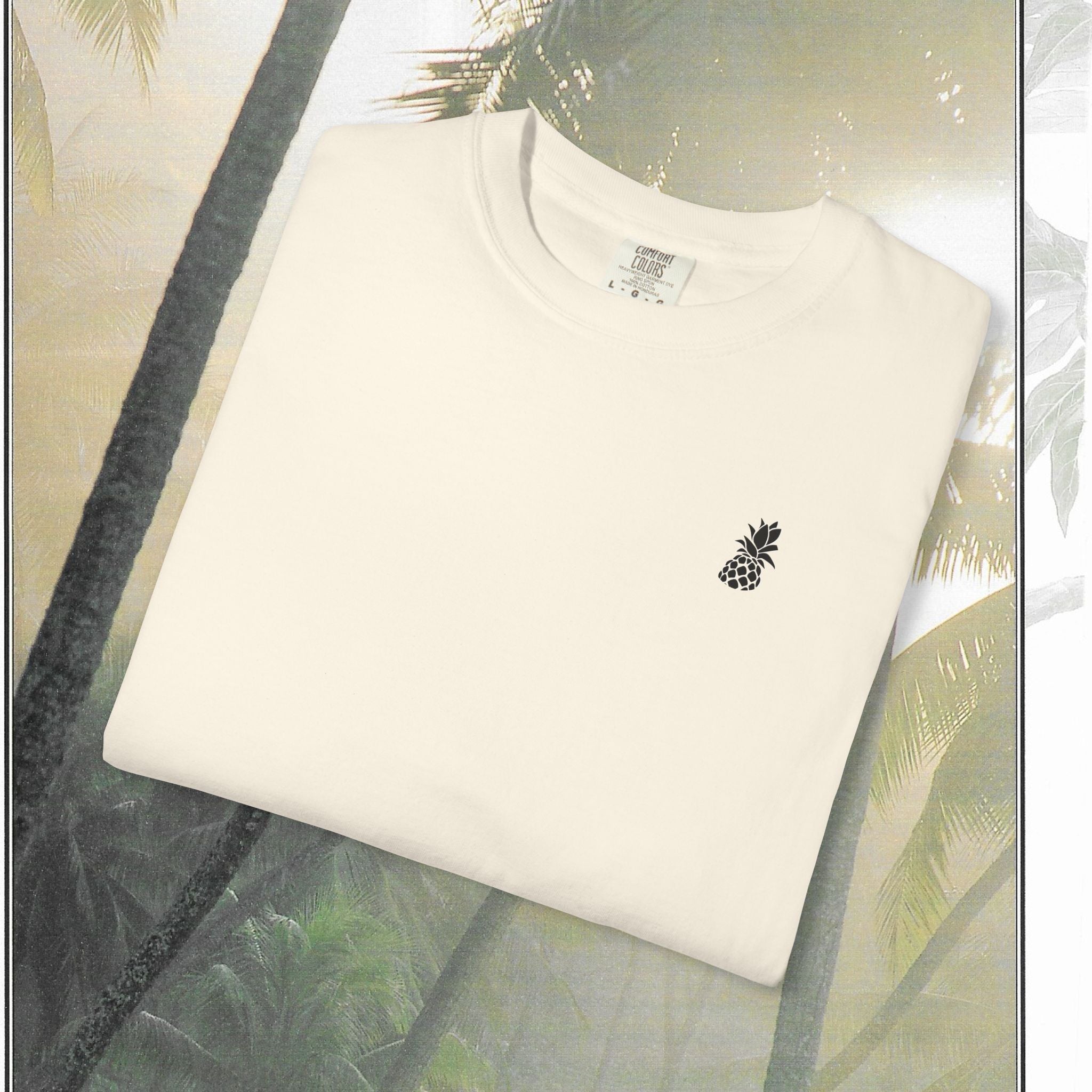 Tropical Vintage Palm Print Tee with Floral Accents